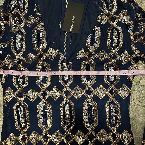 Fashion Nova Navy and Gold Long Sleeve Dress - Picture 6 of 7